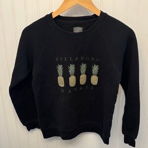 Billabong Hawaii Black Crewneck Sweatshirt with Pineapple Print